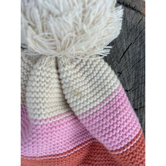 Billabong Knit Beanie Winter Hat, Striped, Ball On Top, Cotton Blend, One Size - Picture 5 of 5